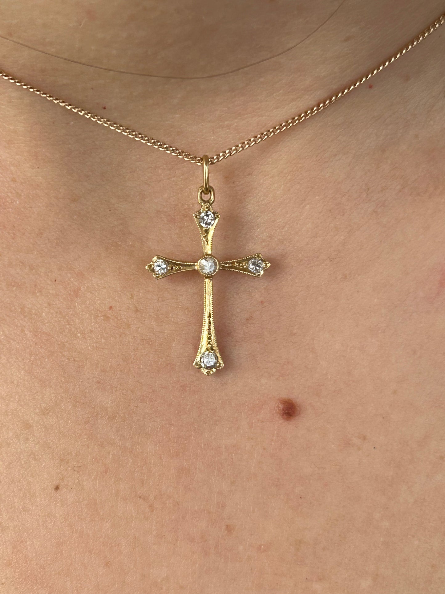 Antique Edwardian Diamond Cross Pendant 18k Yellow Gold