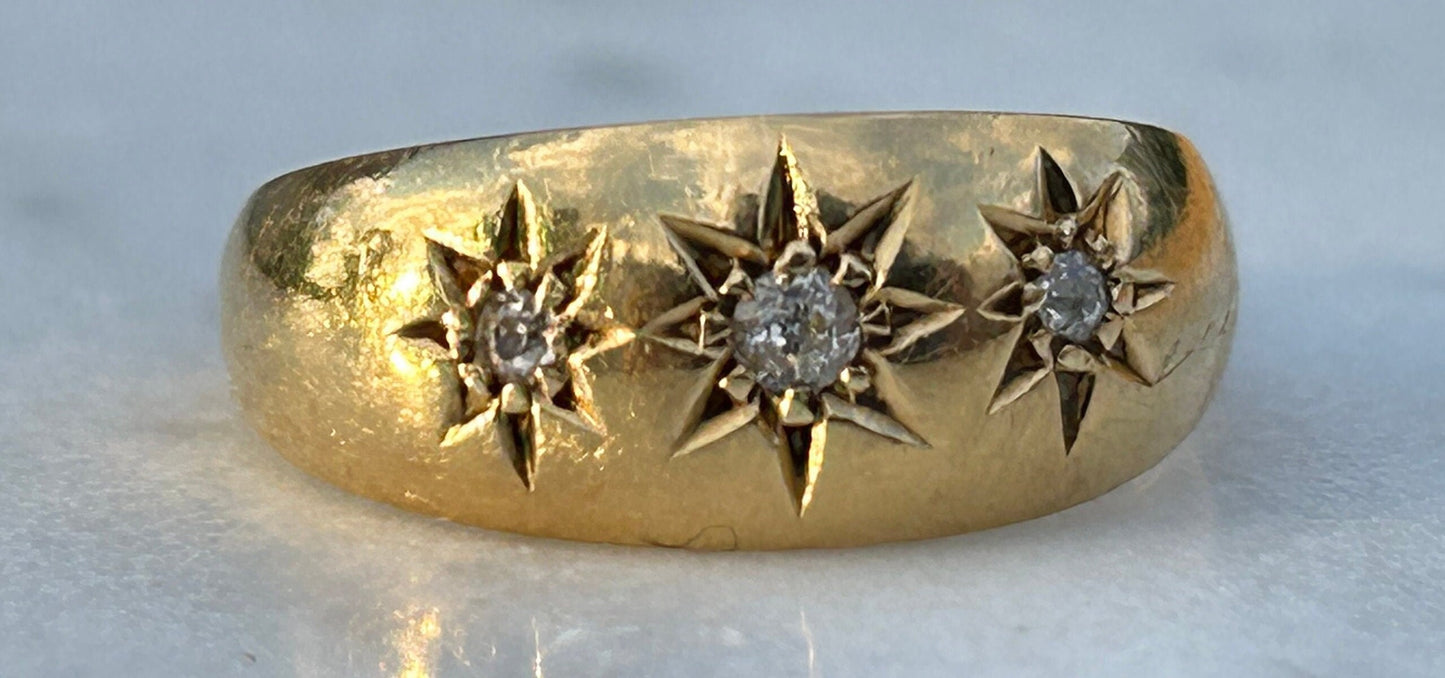 Antique Heavy Gypsy and Old Mine Cut Diamond Trilogy Ring