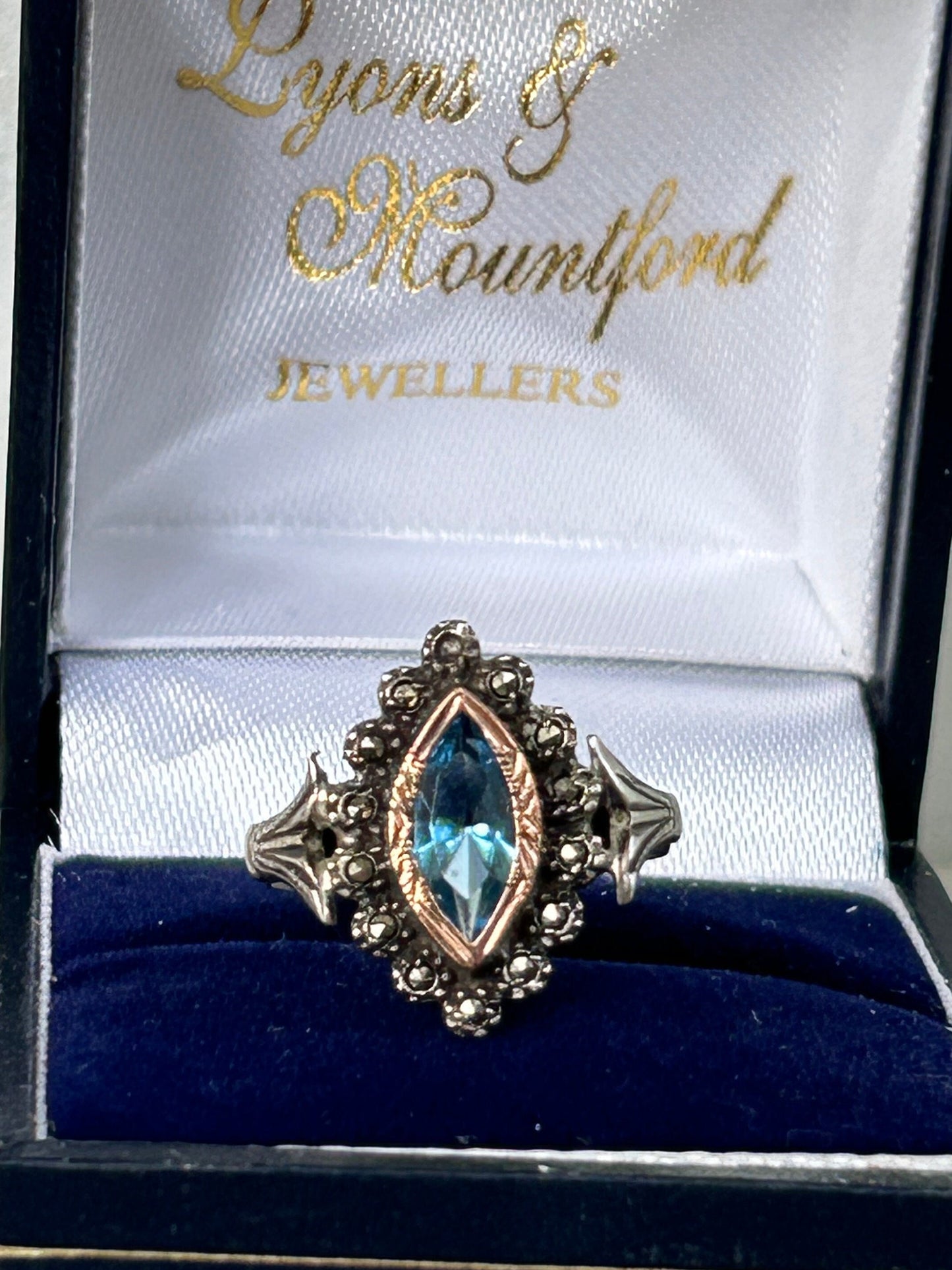 Antique Santa Maria Aquamarine Marquise 14k Gold Ring