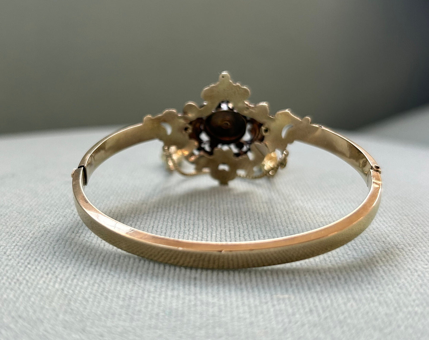 Antique Late Georgian/Early Victorian Diamond, Seed Pearl Bangle Bracelet 14k Gold