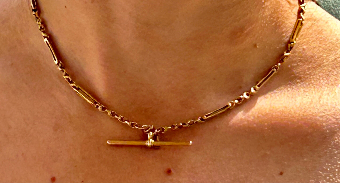 Victorian Fetter and Three Tbar Albert Chain with Dog Clip