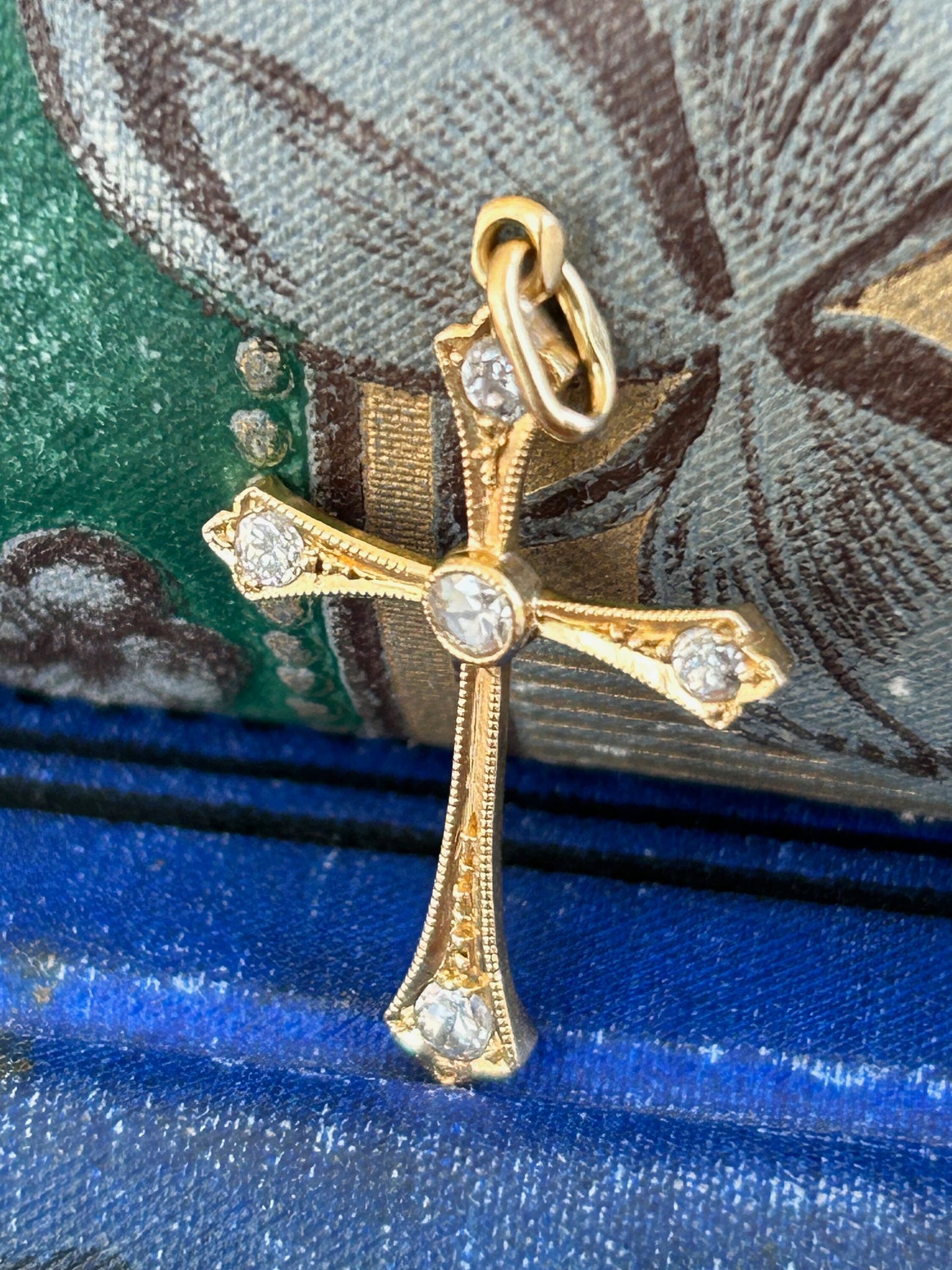 Antique Edwardian Diamond Cross Pendant 18k Yellow Gold