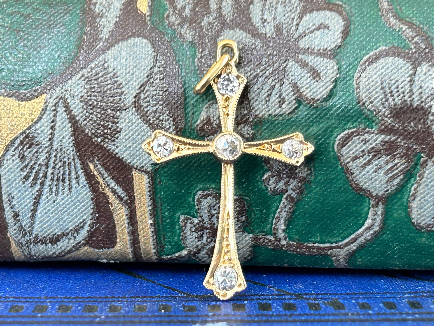 Antique Edwardian Diamond Cross Pendant 18k Yellow Gold