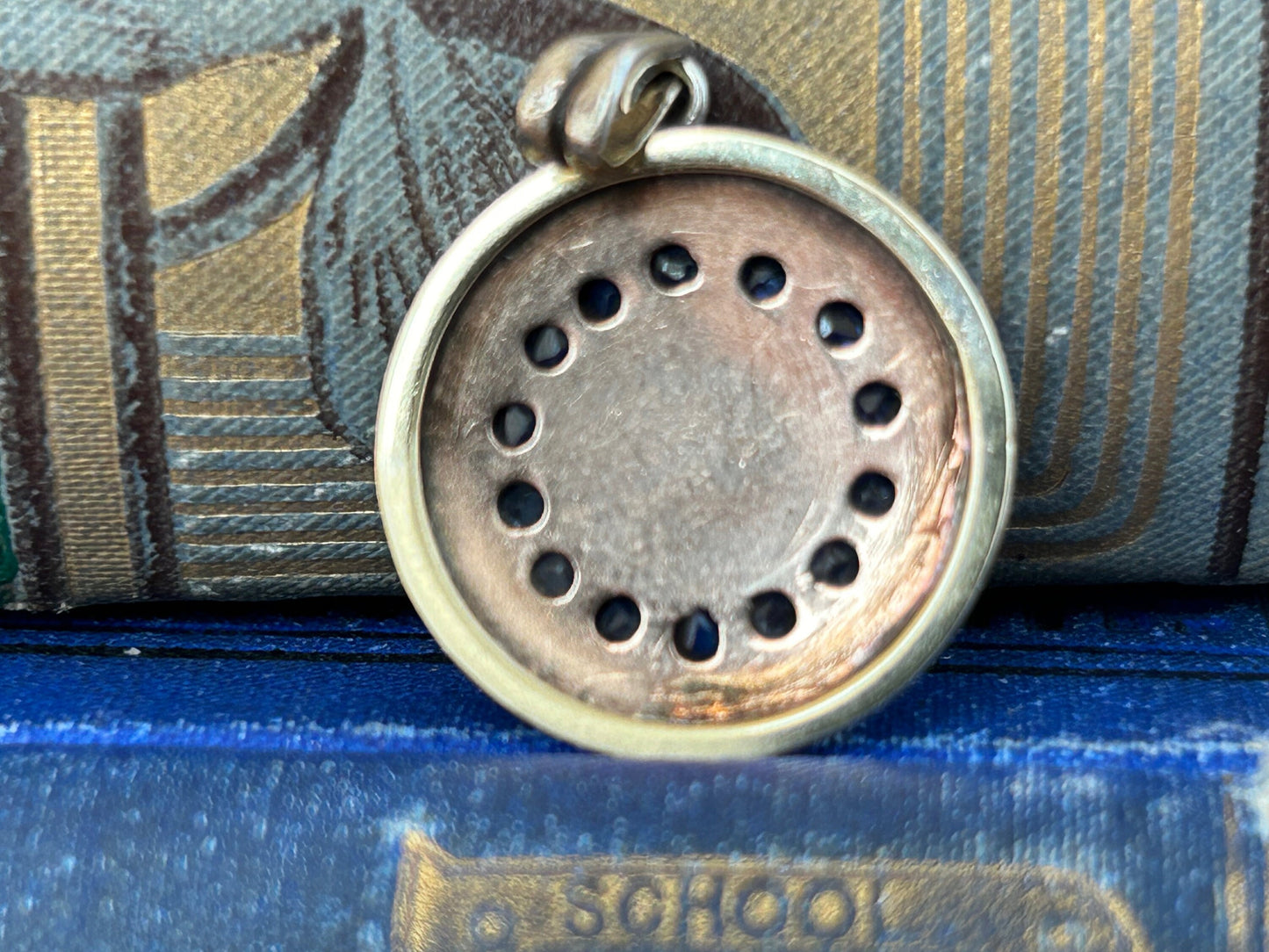 Antique Round Victorian Rose Cut Diamonds, Old Mine Cut Sapphire Cluster Pendant