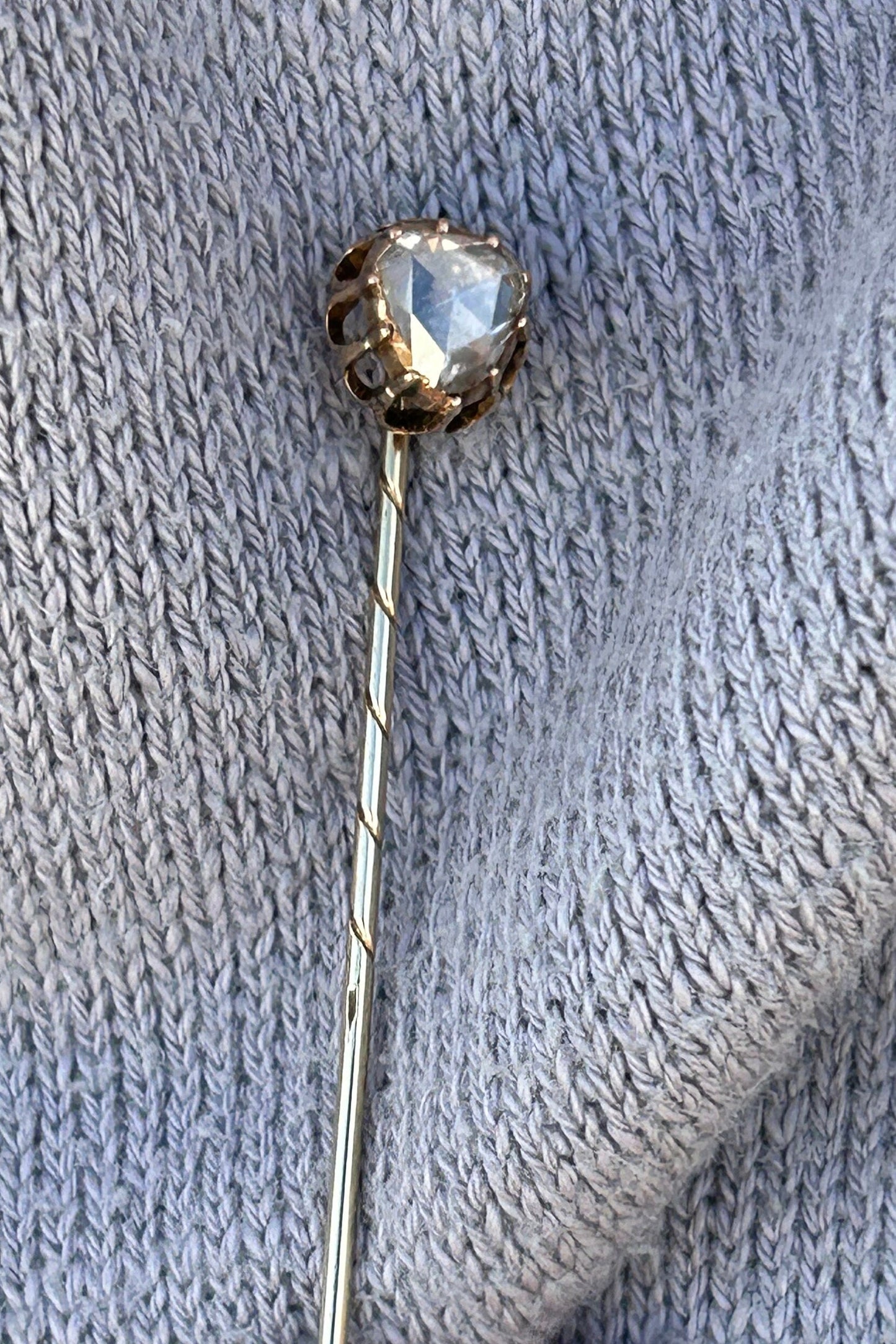 Antique Victorian Rose Cut Pear Diamond Stick Pin 10k Gold