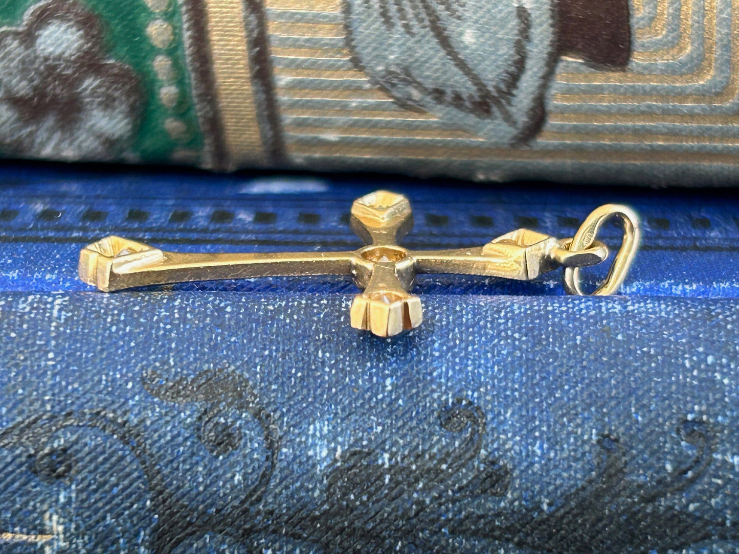 Antique Edwardian Diamond Cross Pendant 18k Yellow Gold