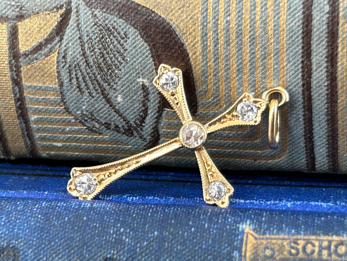 Antique Edwardian Diamond Cross Pendant 18k Yellow Gold