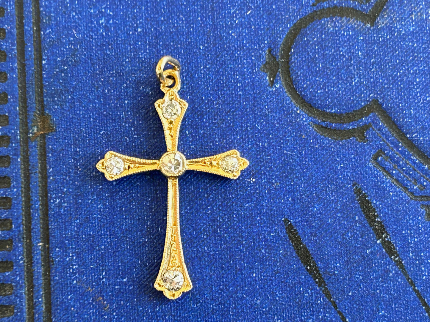 Antique Edwardian Diamond Cross Pendant 18k Yellow Gold