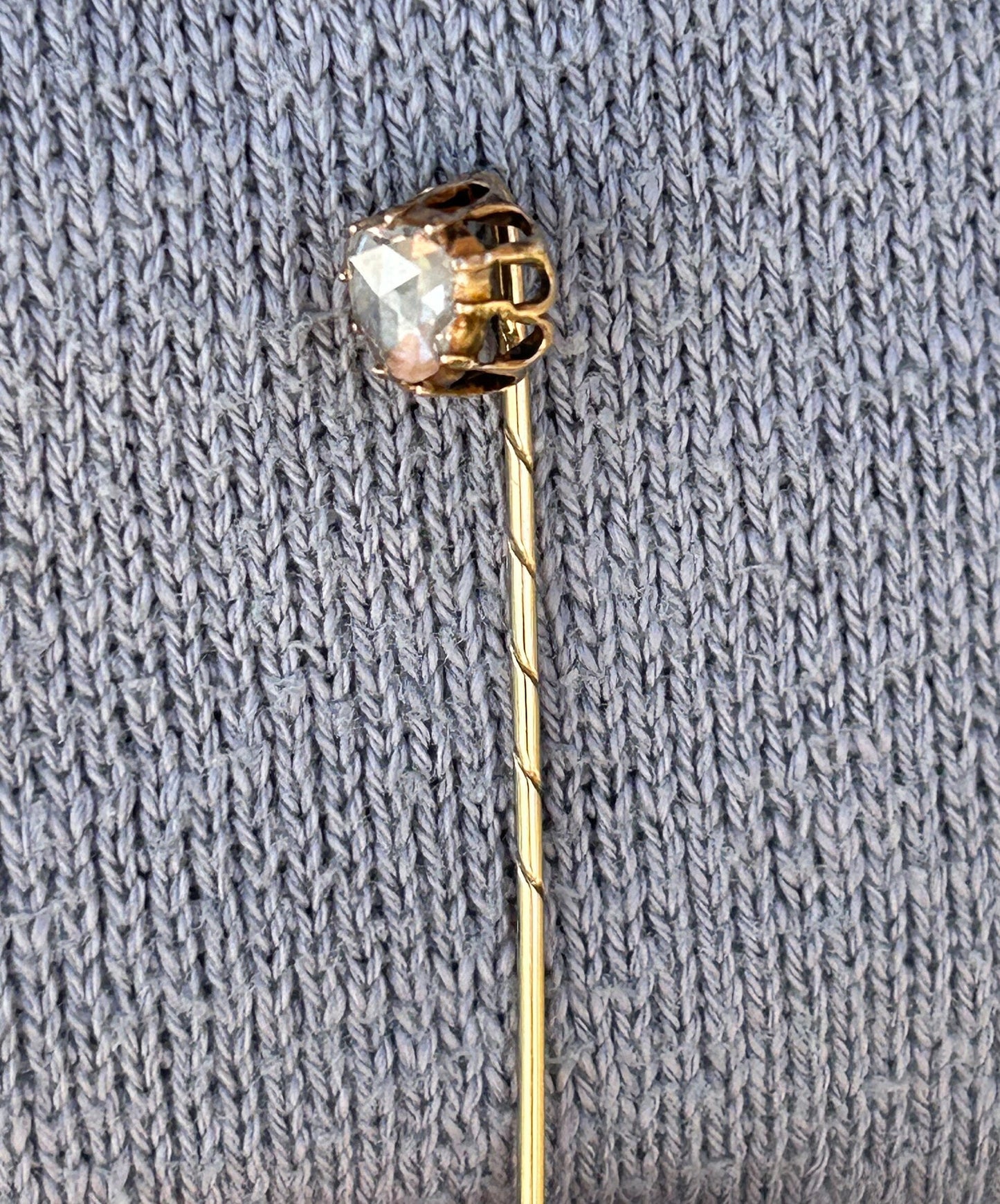 Antique Victorian Rose Cut Pear Diamond Stick Pin 10k Gold