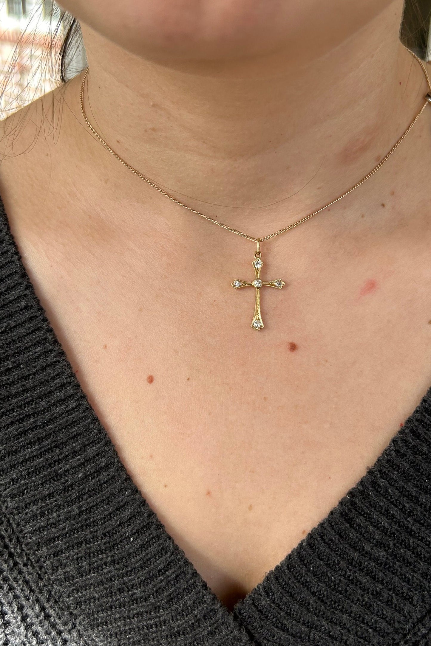 Antique Edwardian Diamond Cross Pendant 18k Yellow Gold