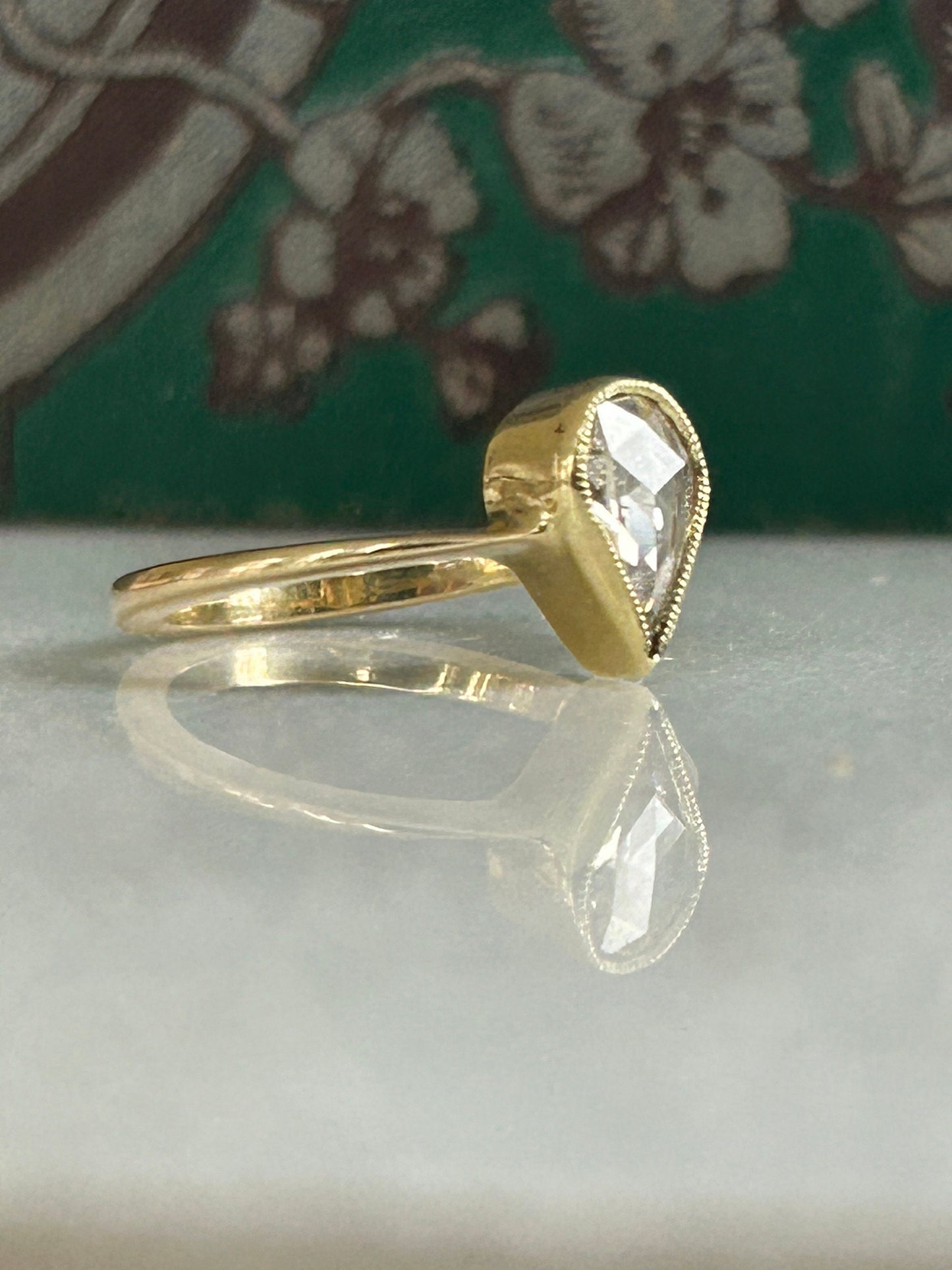 Antique Victorian Pear Rose Cut Diamond Ring, 1.2 carats, 18k Gold