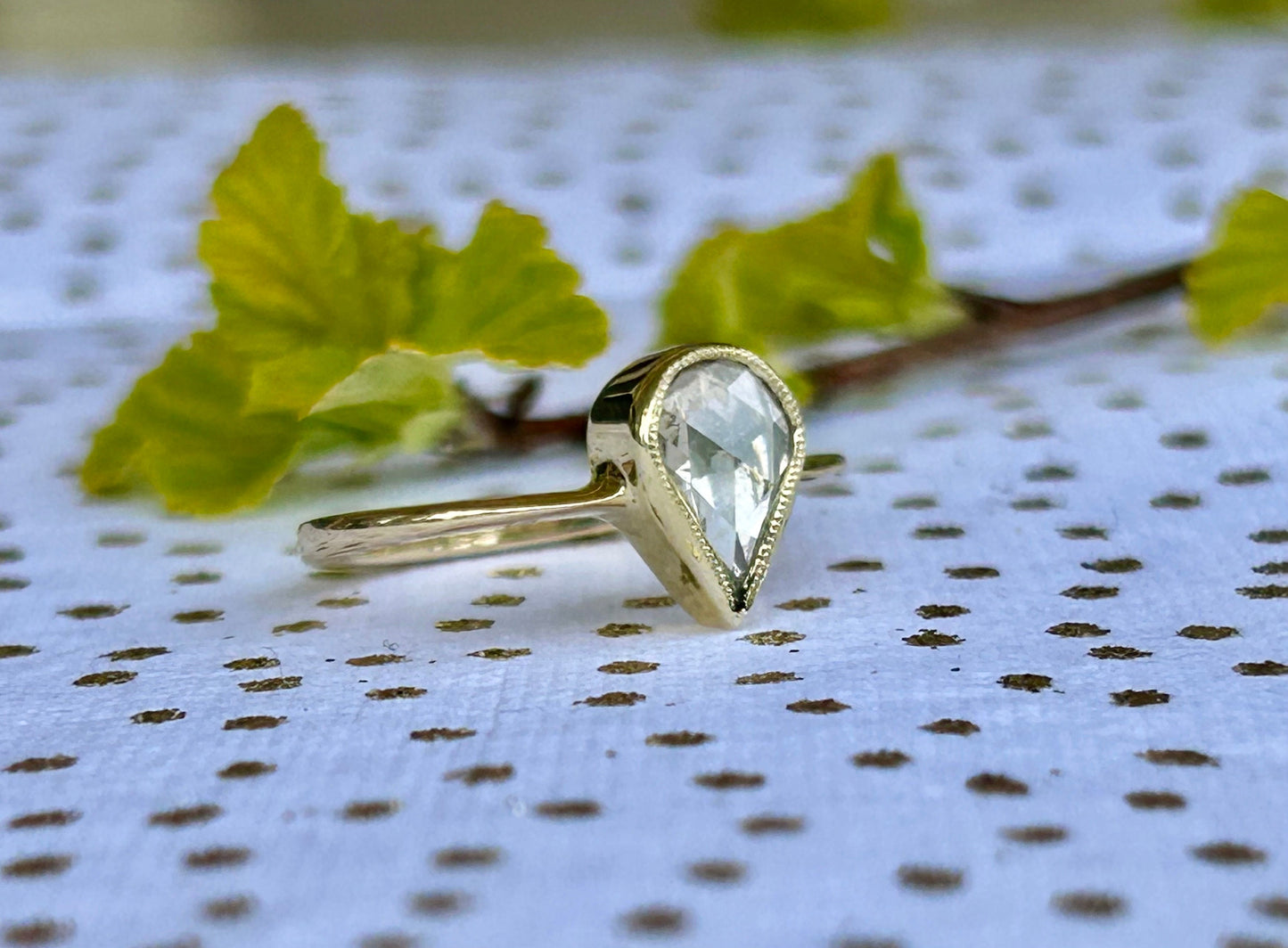 Antique Victorian Pear Rose Cut Diamond Ring, 1.2 carats, 18k Gold