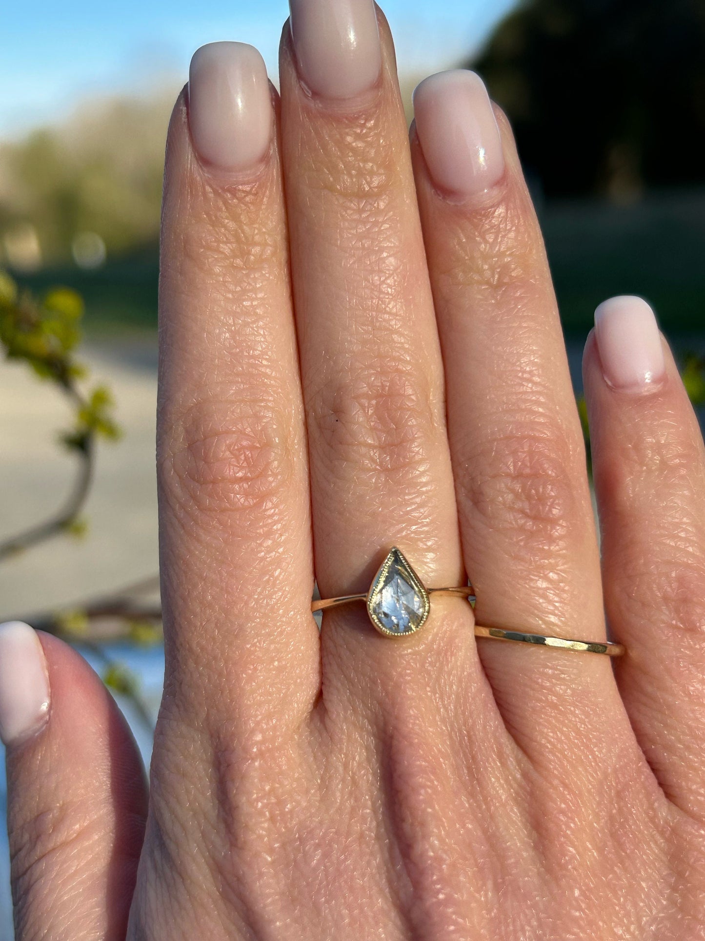 Antique Victorian Pear Rose Cut Diamond Ring, 1.2 carats, 18k Gold