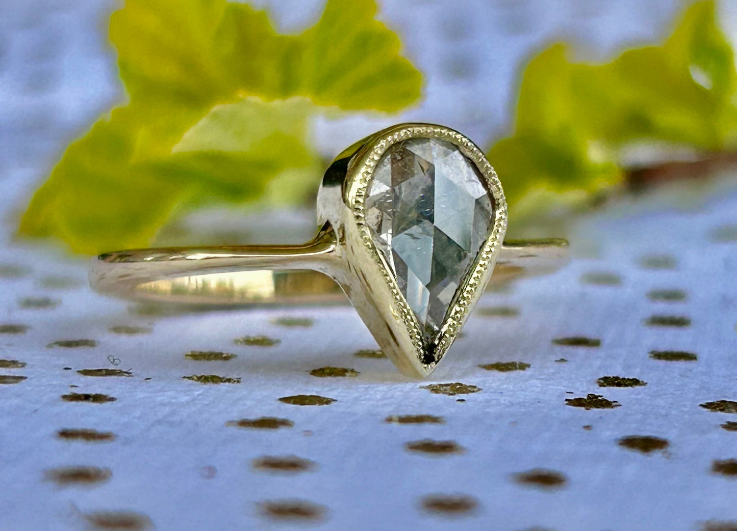 Antique Victorian Pear Rose Cut Diamond Ring, 1.2 carats, 18k Gold