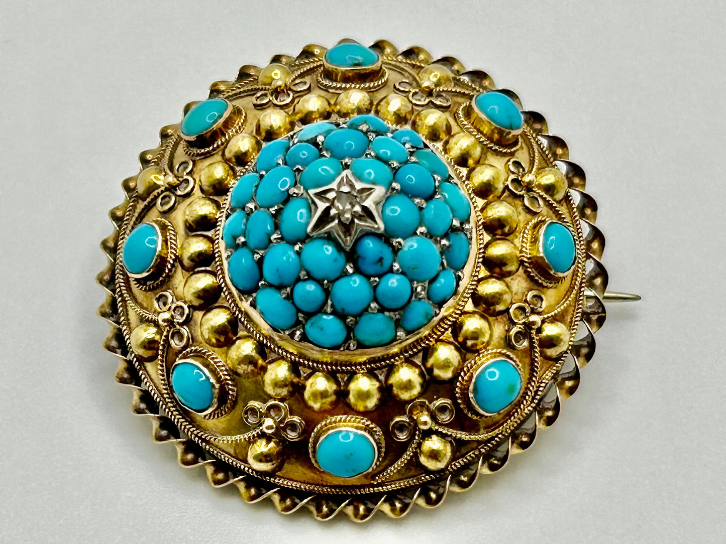 Antique Victorian Turquoise and Diamond Dome Brooch