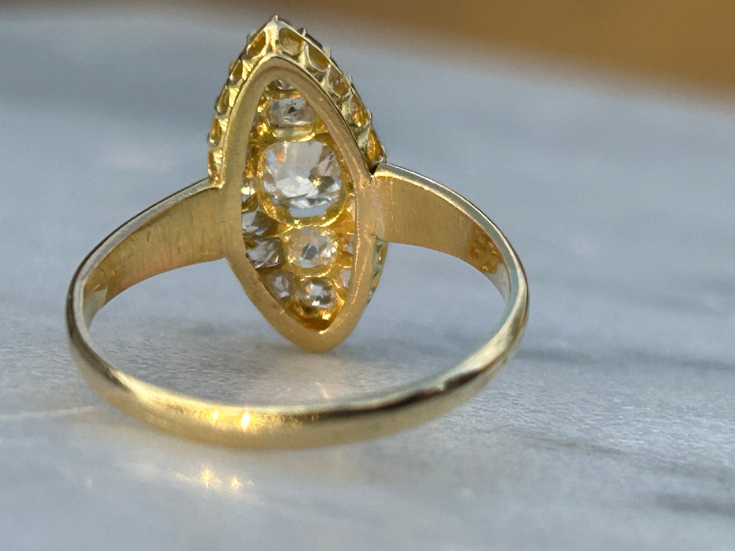 Antique Victorian Old Mine Cut Diamond Navette Cluster Ring