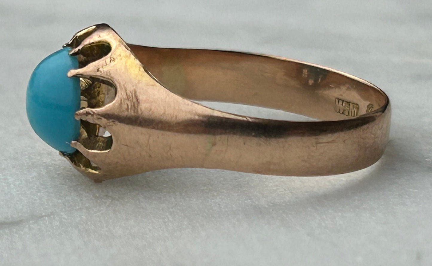 Antique Bezel Set 6.3 mm Turquoise Ring 9ct Gold