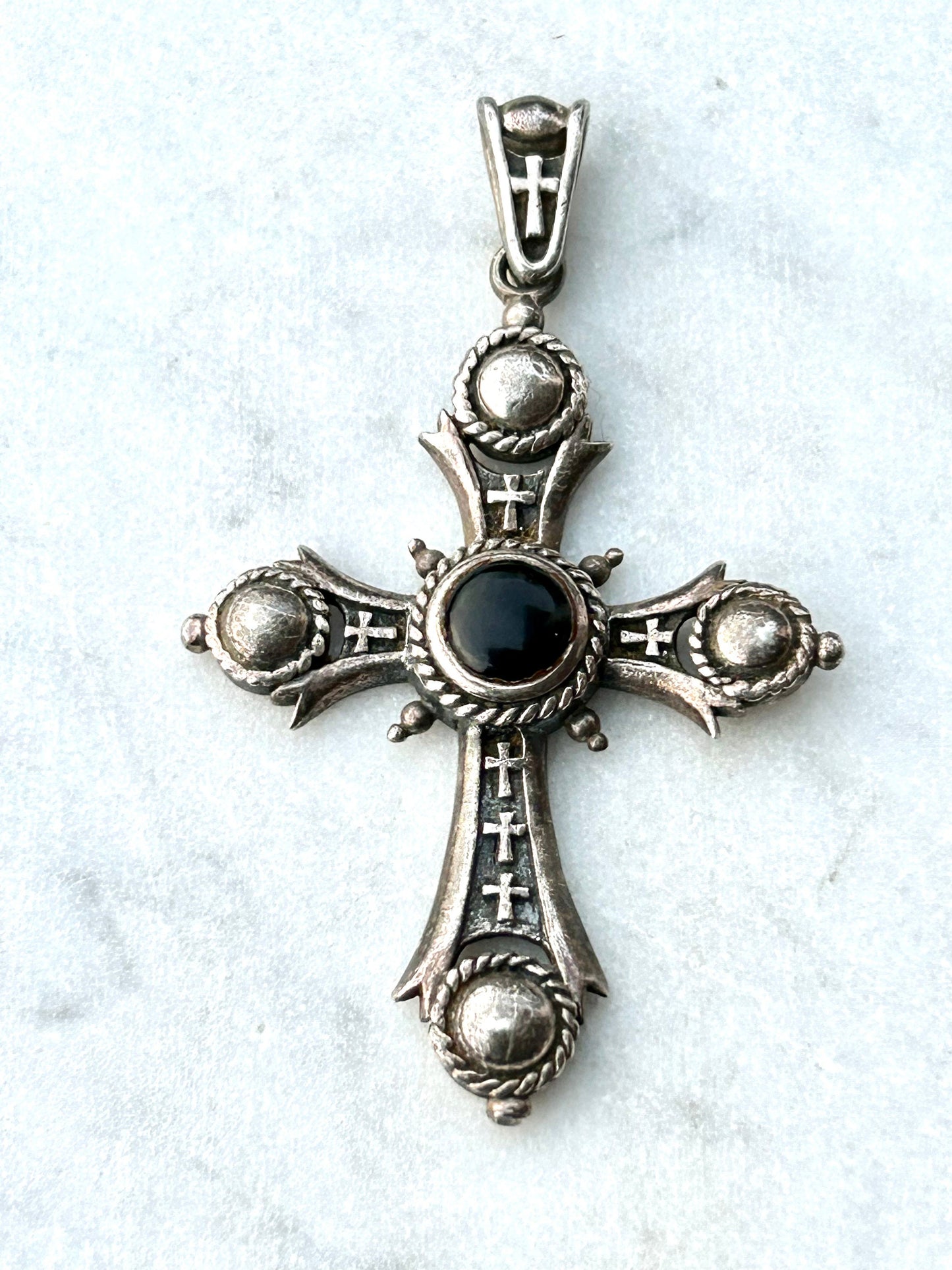 Antique Irish Onyx and Sterling Silver Cross