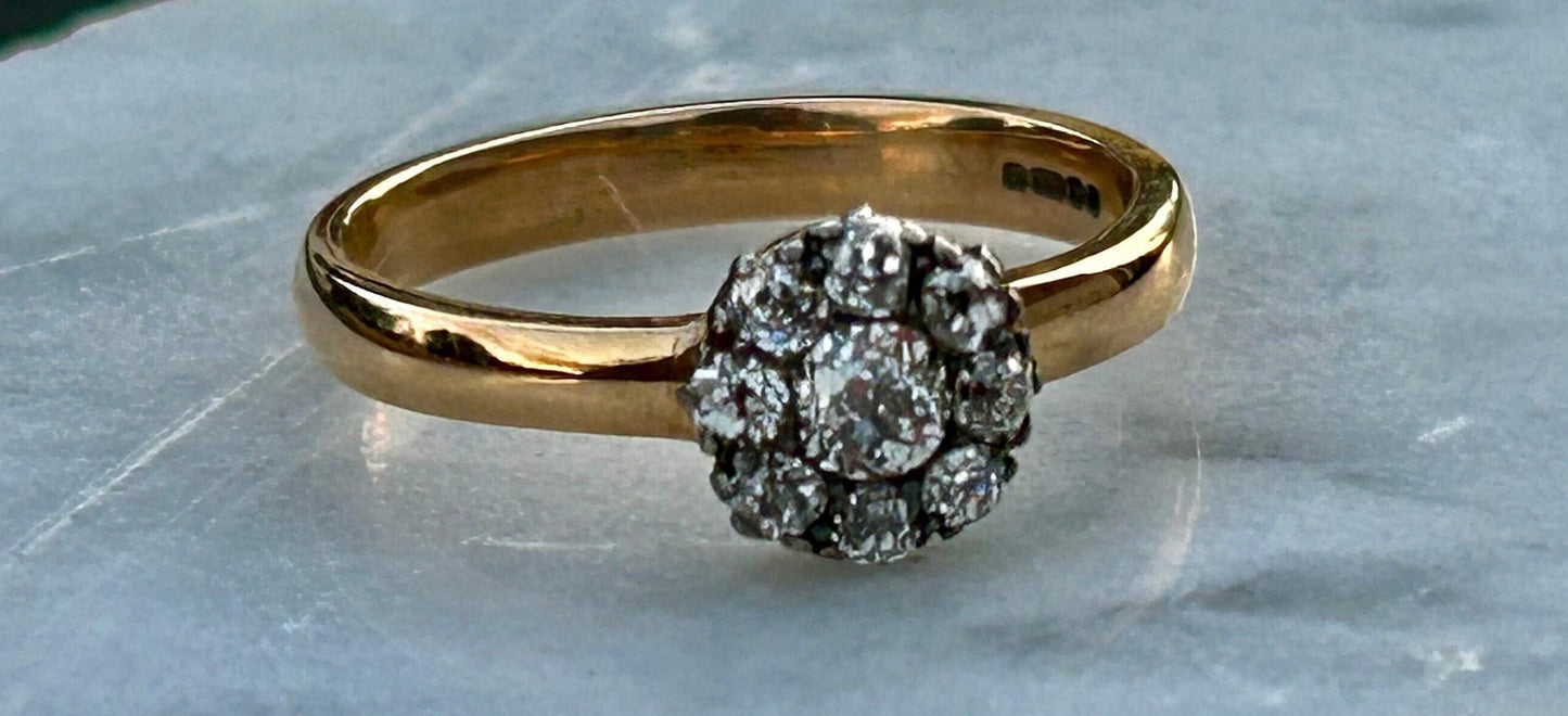 Antique Old Mine Cut  Diamond Cluster Ring. Approx .65 total diamond weight.