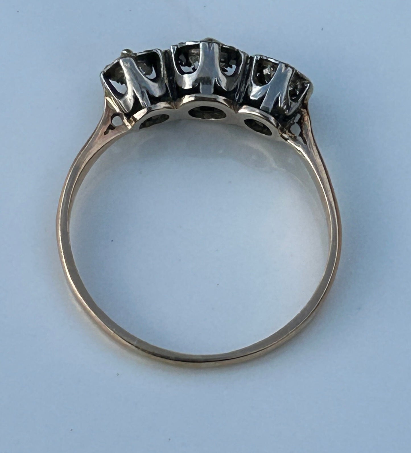 Antique Old European Cut Diamond Trilogy 18k Yellow Gold and Platinum Engagement Ring