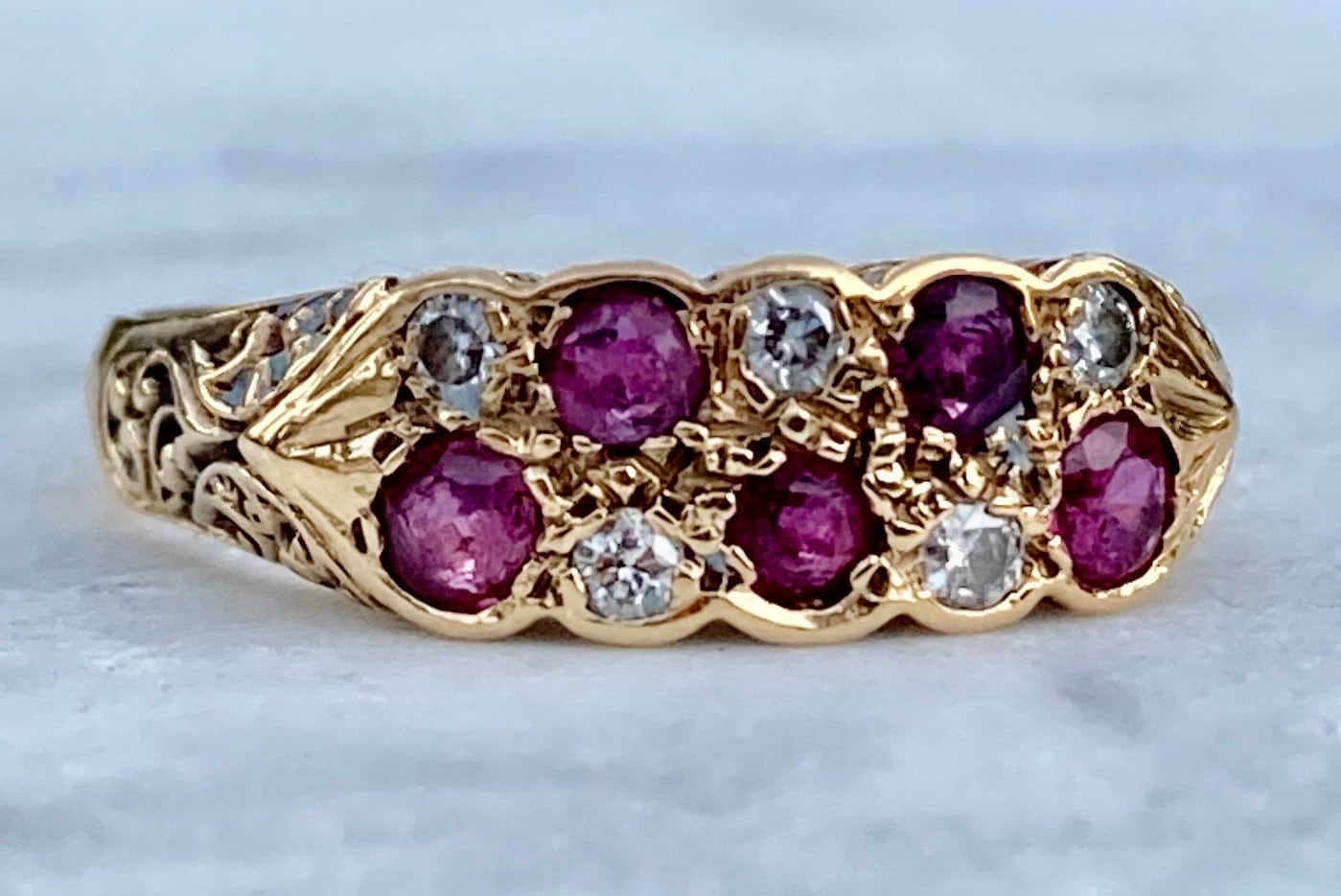 Antique Ruby and Diamond Checkerboard Ring