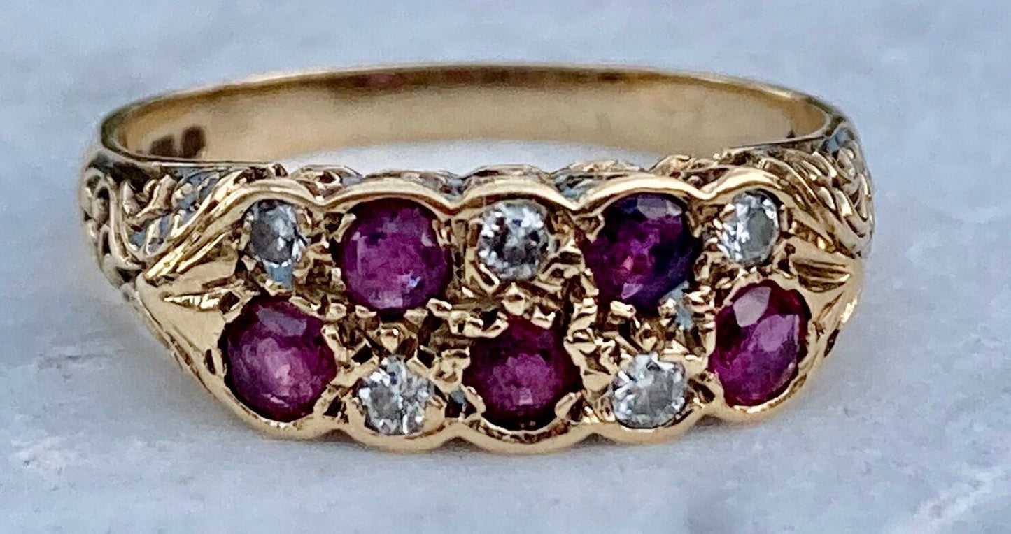 Antique Ruby and Diamond Checkerboard Ring
