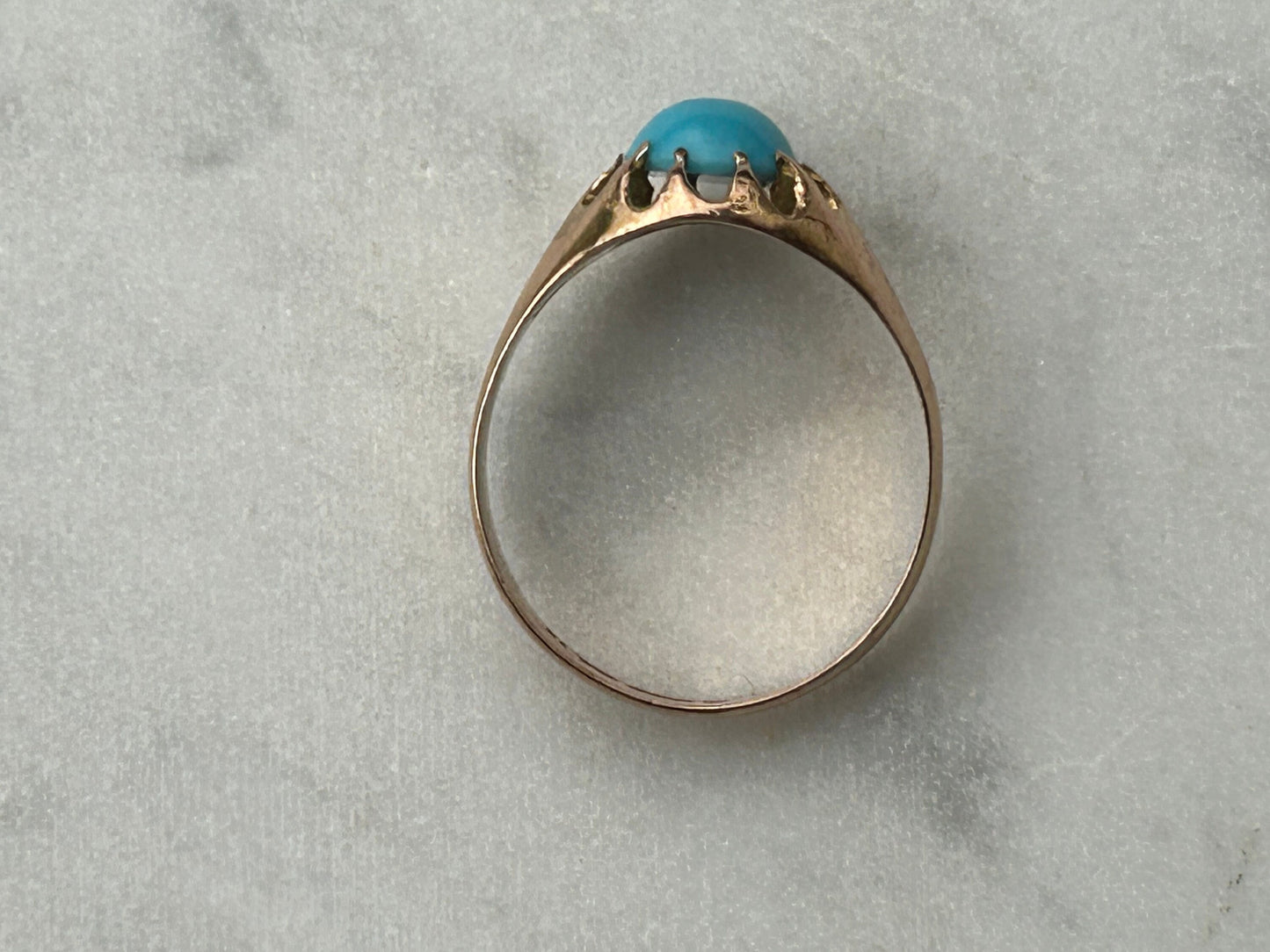 Antique Bezel Set 6.3 mm Turquoise Ring 9ct Gold