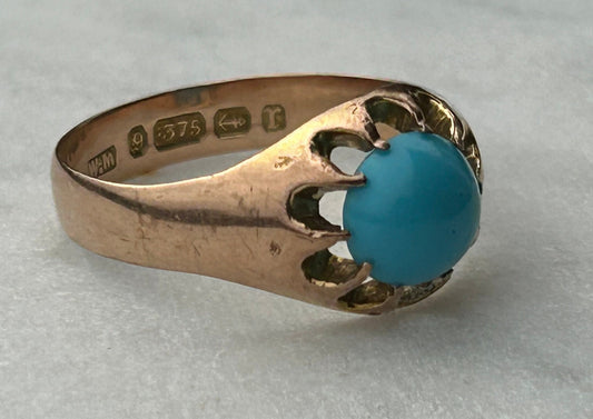 Antique Bezel Set 6.3 mm Turquoise Ring 9ct Gold