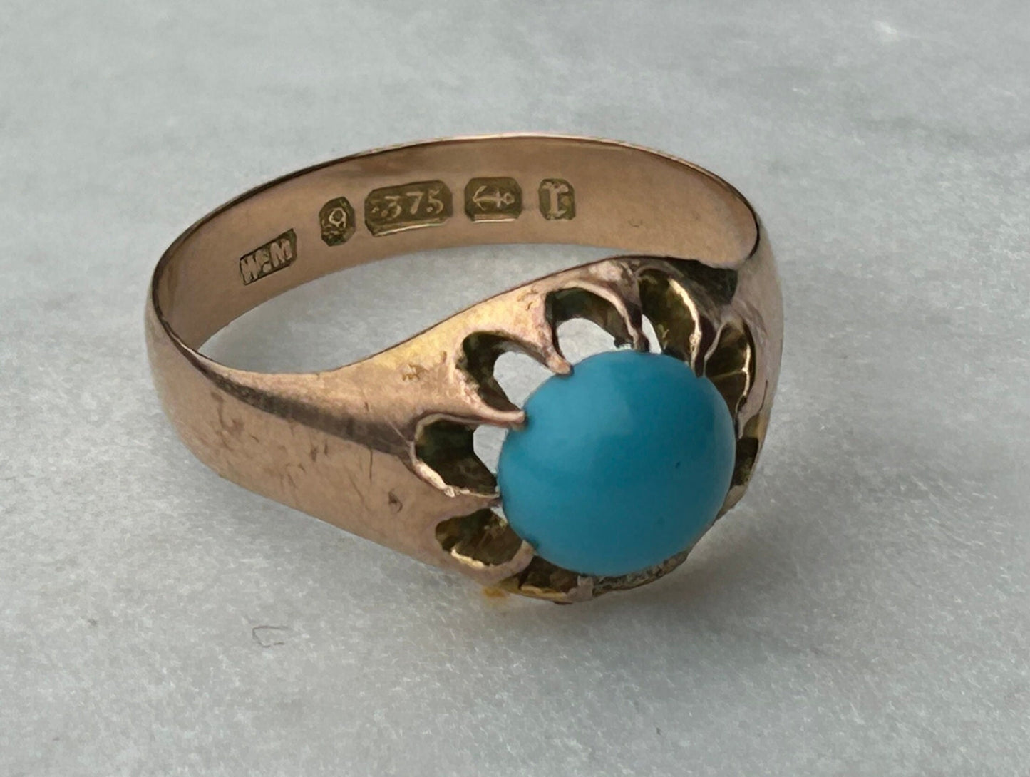 Antique Bezel Set 6.3 mm Turquoise Ring 9ct Gold