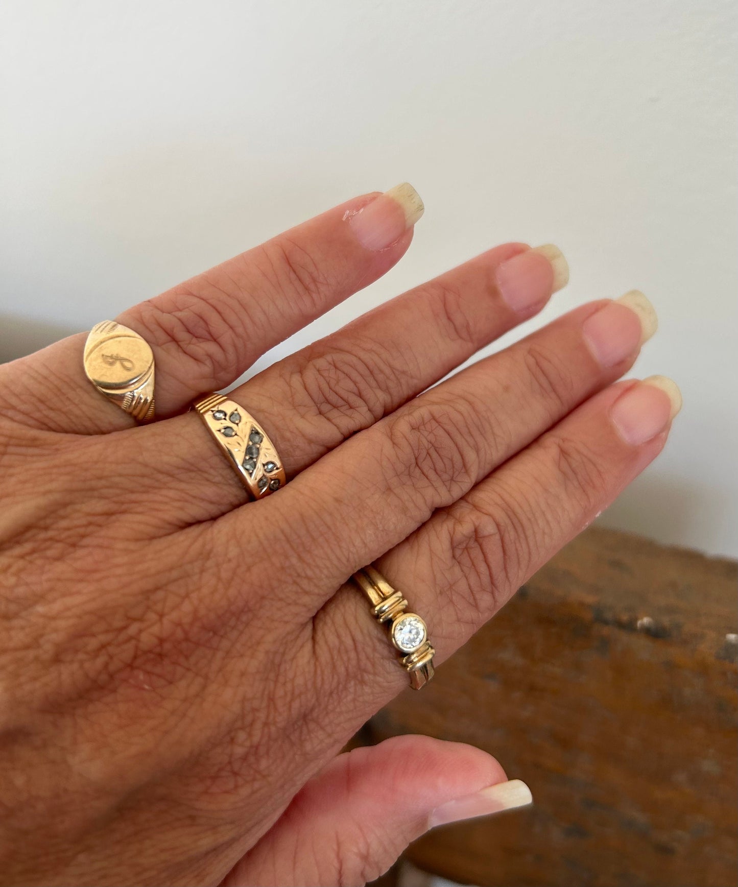 Vintage White Zircon bezel set 9k Gold Ring